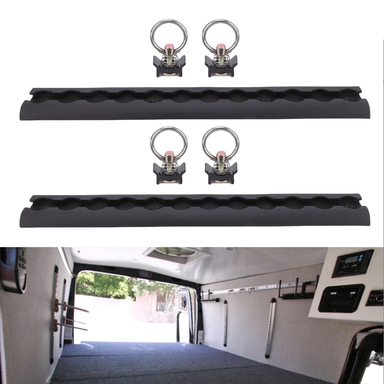 Generic L-Schienen-Zurrsystem, 304 Mm Aluminium-L-Schiene, 8 O-Ring-Anschlüsse, Schienensystem mit Sicherem Sitz, Ideal für Motorräder, Geländefahrzeuge, Dirtbikes, Pickup-Trucks, Geschlossene (BLACK)