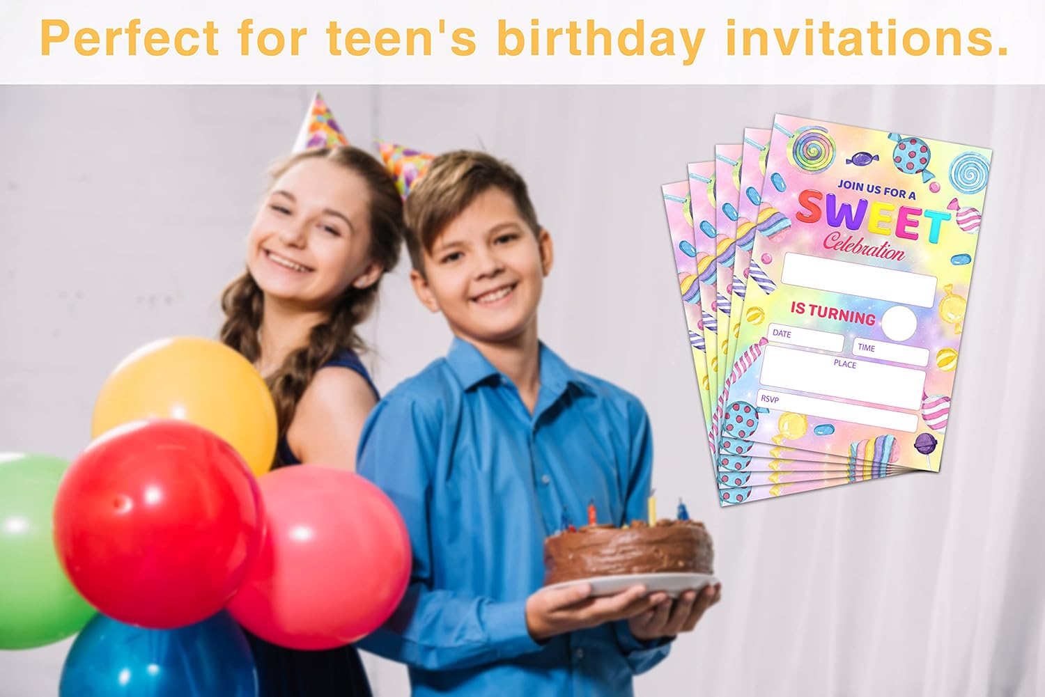OICPYD Candy Birthday Invitations for Boys Girls Kids, Fill In Party Invites, Decorations, Favors, 20 Invitations with Envelopes (HA07) - Image 5