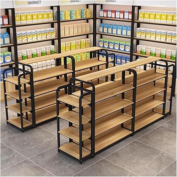 Industrial Grade Supermarket Shelves Center Island Cabinet, Candy Display Rack, Retail Shelving for Retail Convenience Grocery Office Supply or Liquor StoresBlack-b,100x60x130cm