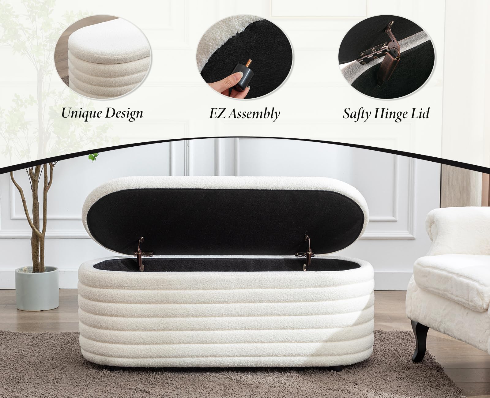 Ya-Home Cassapanca Pouf Contenitore Panca Fondo letto Pelliccia,115cm
