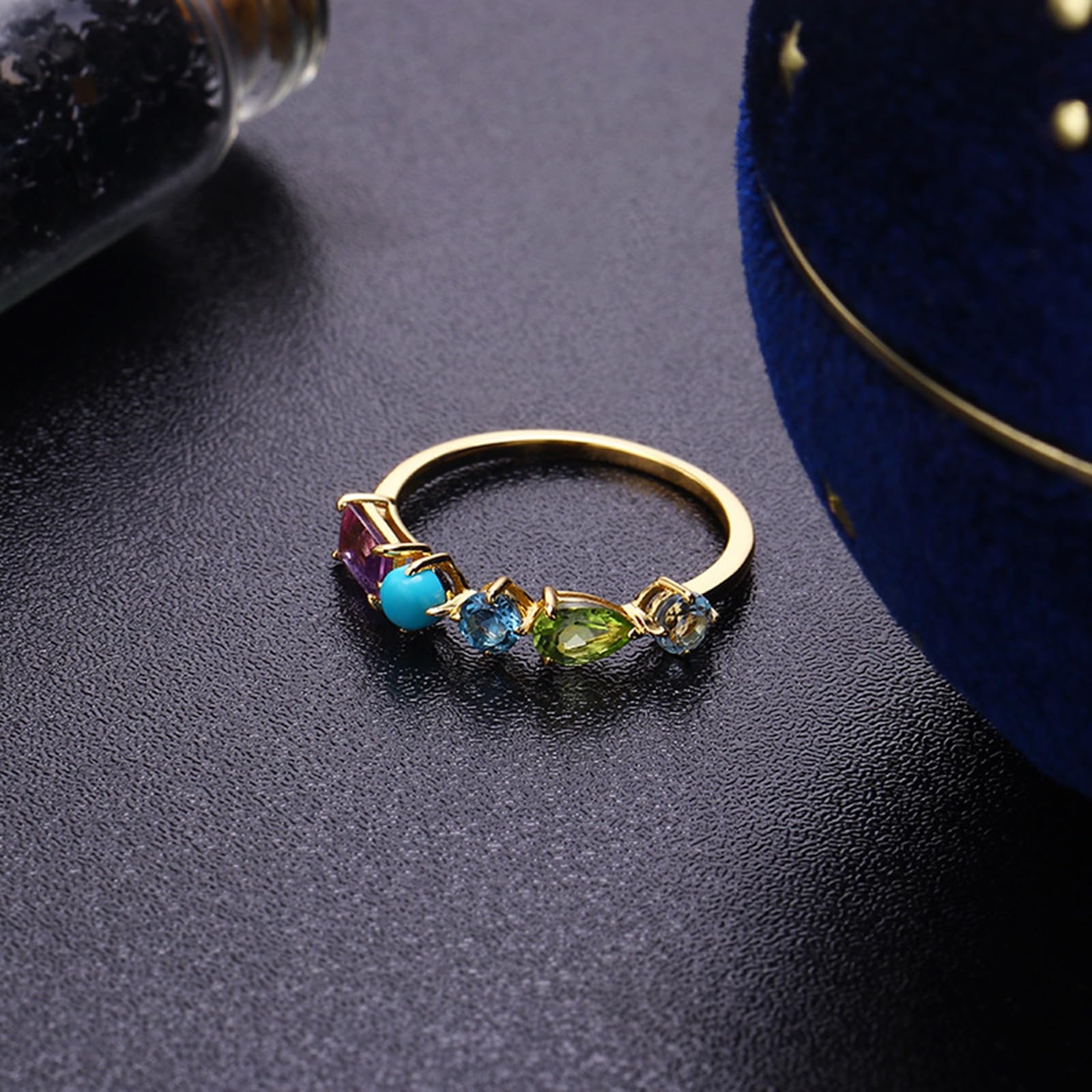 Anello Promessa Di Matrimonio Donna, Anello nuziale femminile con gemma geometrica colorata in Oro giallo
