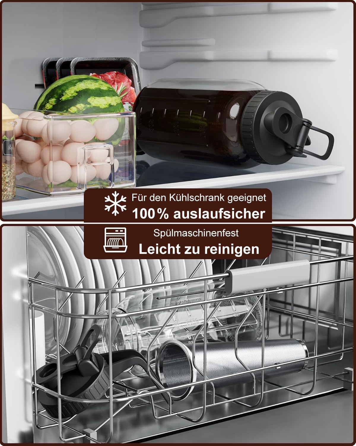 1.8 l Kaltgebrühte Kaffeemaschine – Einmachglaskrug mit Deckel und Auslauf, kein Auslaufen, Eiskaffeemaschine mit Edelstahlfilter, Eistee, Limonade und kaltgebrühtes Gebräu (schwarz)