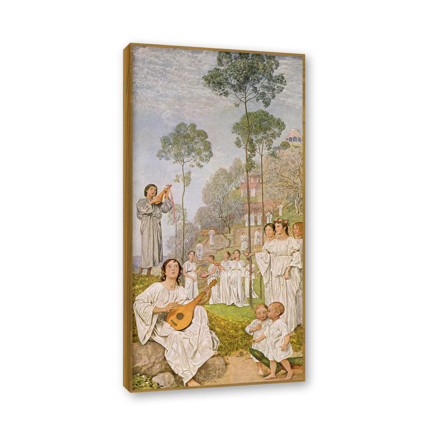 NHLDZYH Teak Frame. Hans Thoma Style Canvas Wall Art - (Untitled 32), German Romantic Realism Painting with Symbolic Nature, Rustic Country Home Decor. 60x120cm-23.7x47.3in