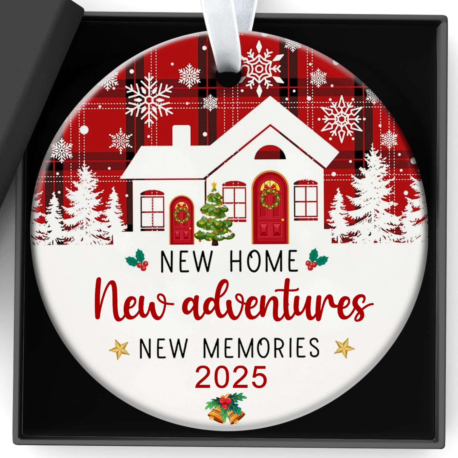 Qylazune Women's Red House Warming Gifts New Home Christmas Decoration Ceramic Sign 2025 Ceramic New Beginning Memories Ornament For Send Keepsake Decorations Indoor Outdoor For Couples, Colleagues, Happiness Decor