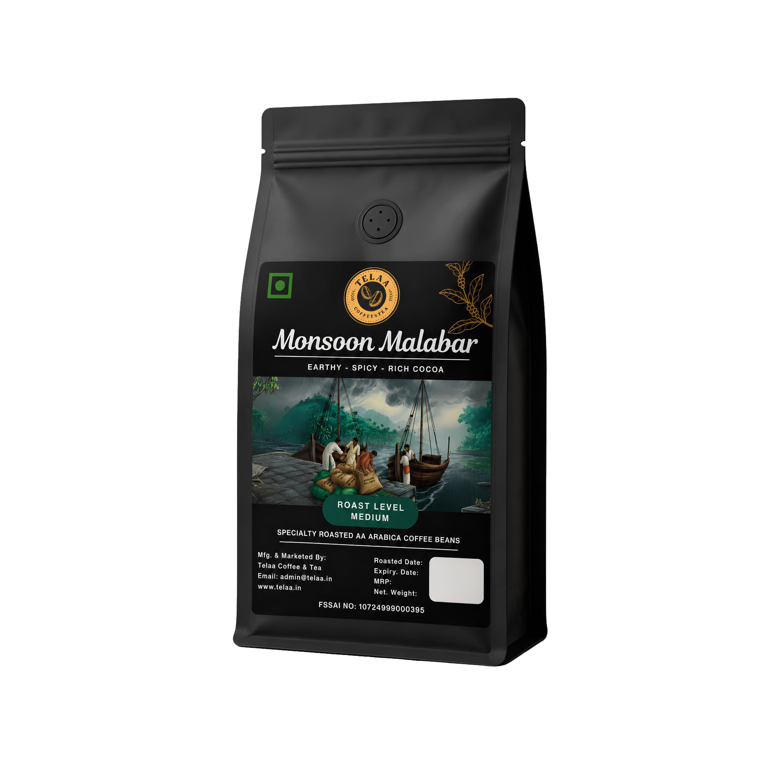 Monsoon Malabar Roasted Coffee Beans By Telaa – 100% Arabica, Indian Single Origin, Low Acidity & Bold Flavor | Specialty Roast-image-20