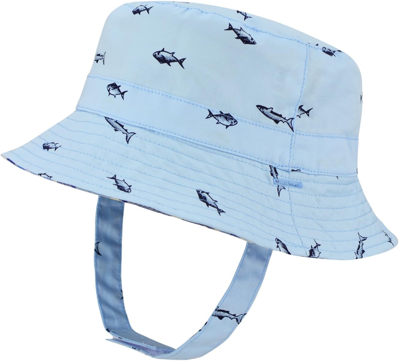 UPF 50+ Kids Sun Hat Fisherman Hat, Reversible Cotton Bucket Hats UV Sun Protective, BLUE, (6-18 MONTH)
