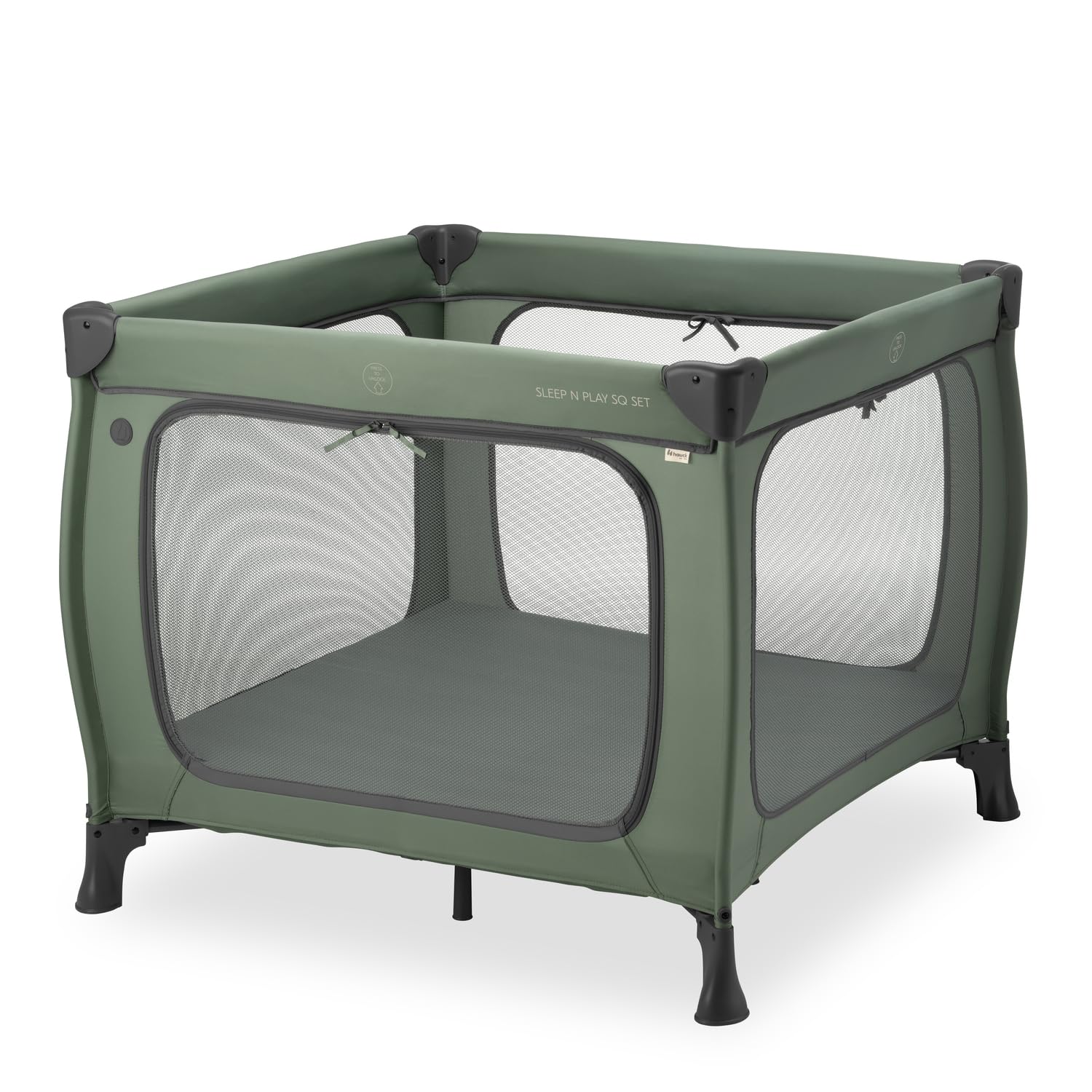 Hauck Quadratischer Reise Laufstall mit Matratze Sleep N Play SQ Dark Green | Klein zusammenklappbar mit Tragetasche & XL Spielöffnung ab Geburt bis 15 kg / 3 jahre, 2in1 Laufgitter & Reisebett