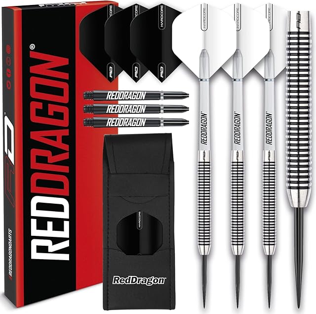 RED DRAGON Pegasus Tungsten Steeltip Darts Set 22g, 24g, 26g, 28g, 30g with Flights, Stems and Wallet
