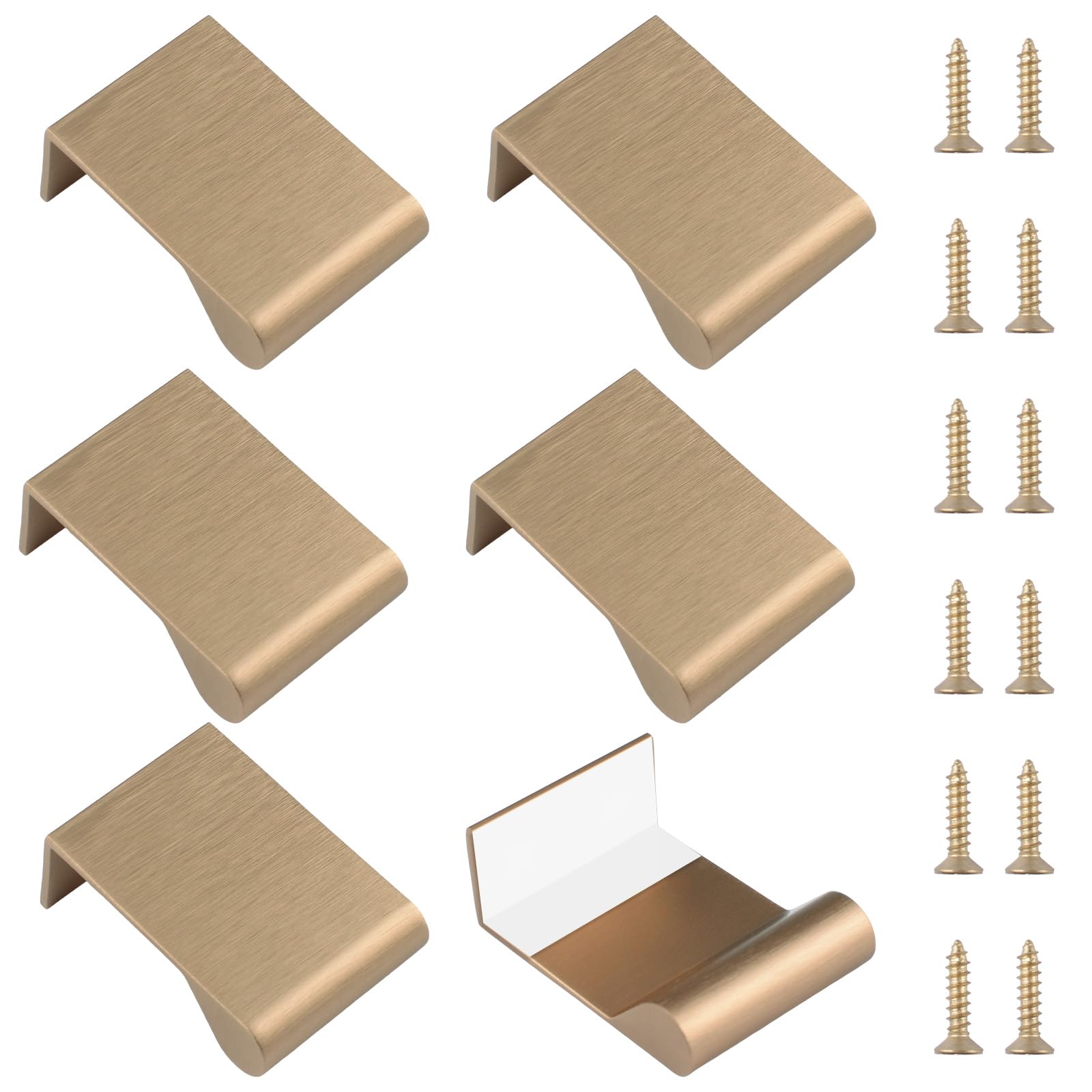 MOROBOR Mini Finger Edge Pull, 6 pcs 30mm Self Adhesive Pulls Modern Brushed Gold Handle Right Angle Aluminum Alloy Invisible Handles for Cabinet Hardware Drawer/Panel Thickness≤18mm — image 1