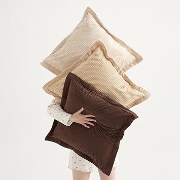 COCO TOP Pack of 3 Boho Vintage Accent Throw Pillow Covers 18x18inch, Soft Corduroy with Stripes Pillow Covers Pillowcases Farmhouse Home Decor for Living Room Bedroom (Deep Brown, Beige & Camel)