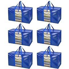 BALEINE 6-Pack Oversized Moving Bags with Reinforced Handles Heavy-Duty Storage Tote Moving Supplies for Packaging Camping Blue w