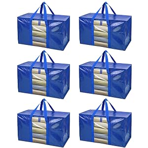 BALEINE 6-Pack Oversized Moving Bags with Reinforced Handles Heavy-Duty Storage Tote Moving Supplies for Packaging Camping Blue w