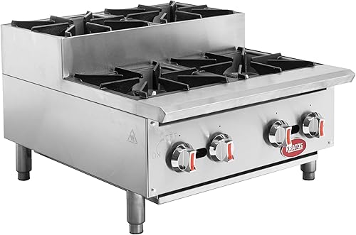 Miniatura 12 de Kratos Cocina de gas comercial para encimera - 2 quemadores, 50,000 BTU total, campo convertible a propano líquido, 12 pulgadas de ancho (29Y-070)