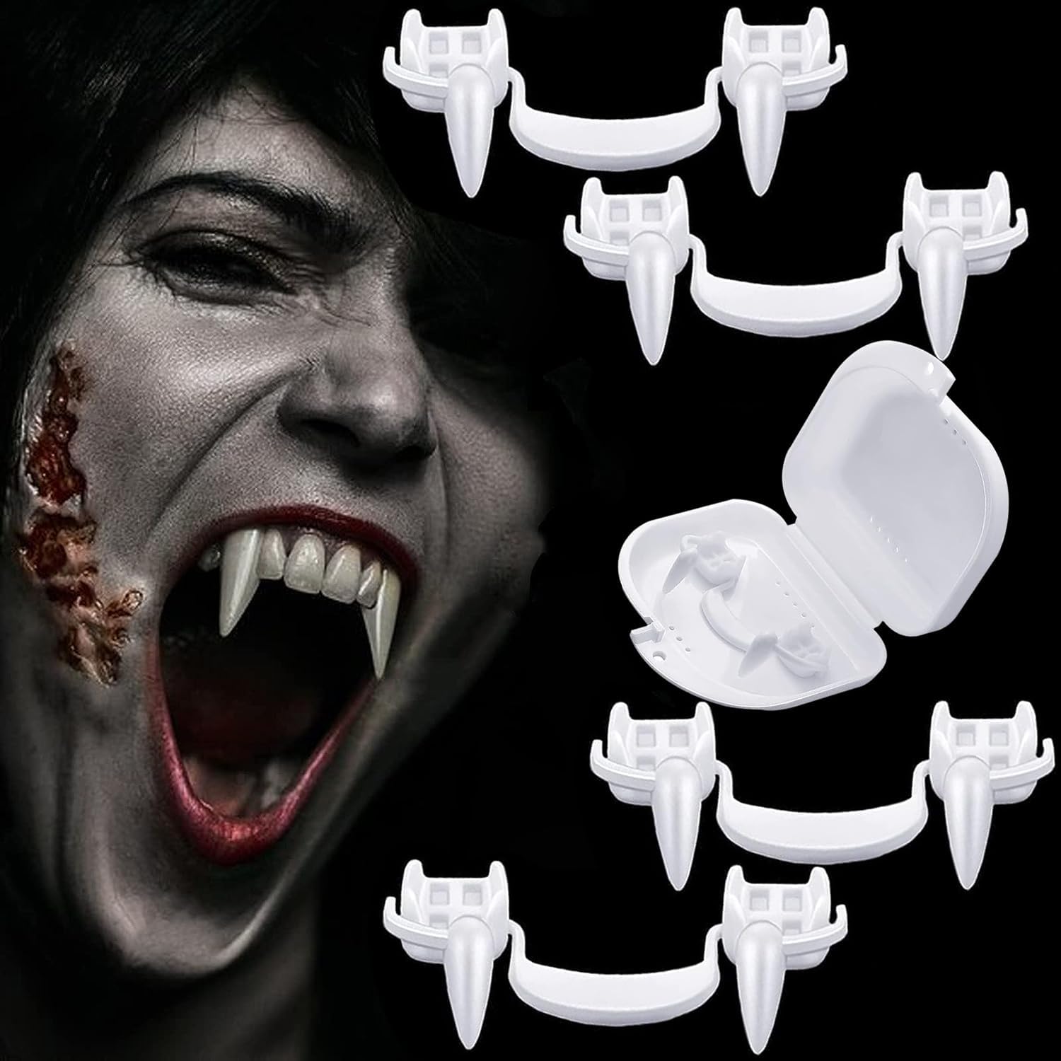 COMBLU Vampire Teeth Fangs, Vampire Teeth, Retractable Vampire Teeth Fangs Halloween Decorations