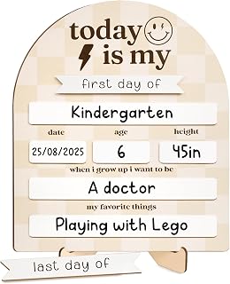 My First Day of School Sign 12"x10", First and Last Day of School Board with Marker, Reusable Back to Class Wooden Chalkboard for Preschool, Pre-K, and Kindergarten, Easy to Write & Clean Board