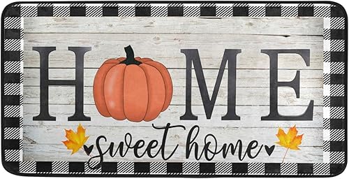 Miniatura 22 de Alfombra de cocina con calabazas de otoño y otoño, antifatiga, a cuadros, calabaza, hojas de arce, tapetes de cocina antideslizantes y lavables