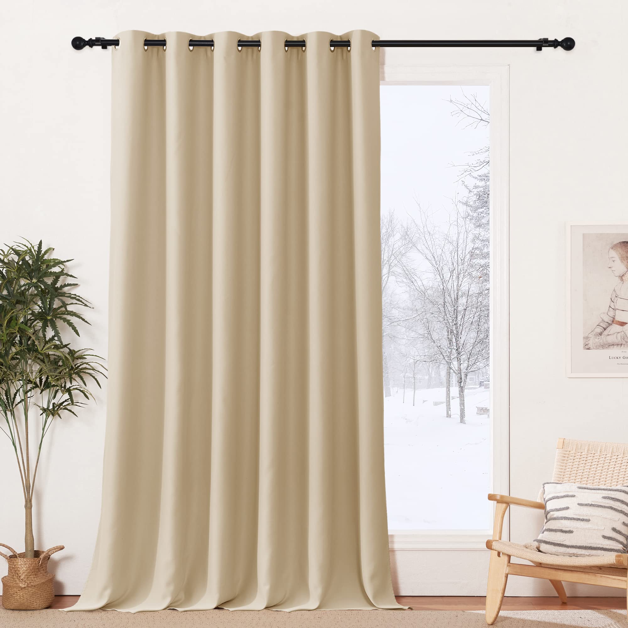 PONY DANCE Tende Camera da Letto Moderne Tenda Oscurante da Interno Tende con Anelli per Soggiorno Tende Termiche Isolanti per Interni 1 Pezzo L 200 x A 260 cm, Beige
