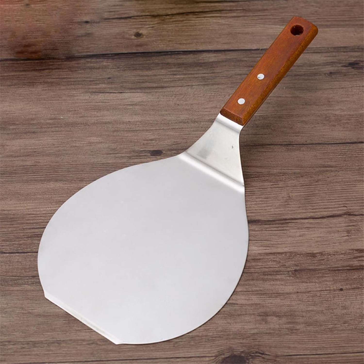 Pizza Peel Round Stainless Steel with Wooden Handle Durable Pizza Spatula for Kitchen Baking Oven Use (10 Inch)