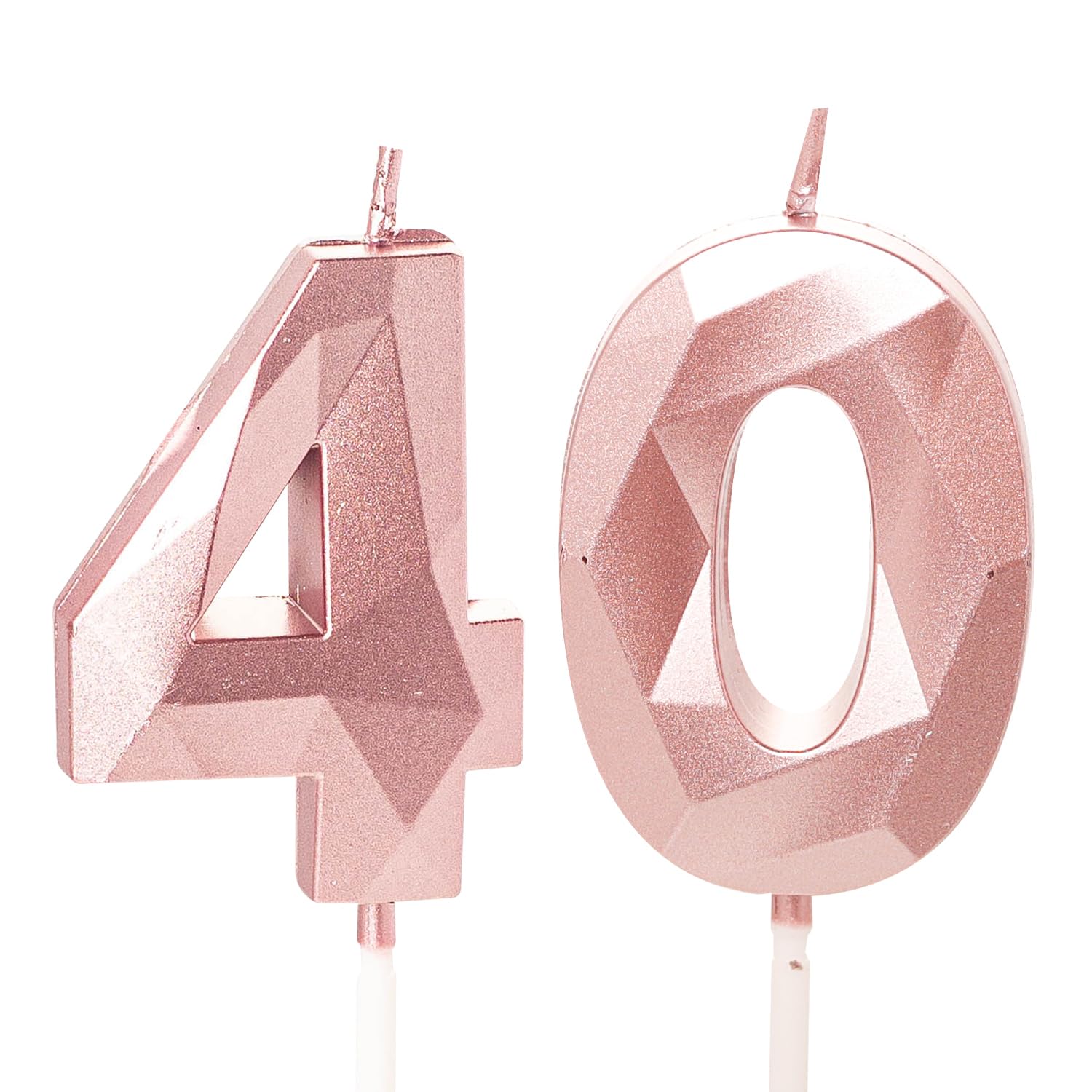 Rose Gold 40th Birthday Candles - Number 40 Candles for Cake, Toppers for 40 Year Old Women