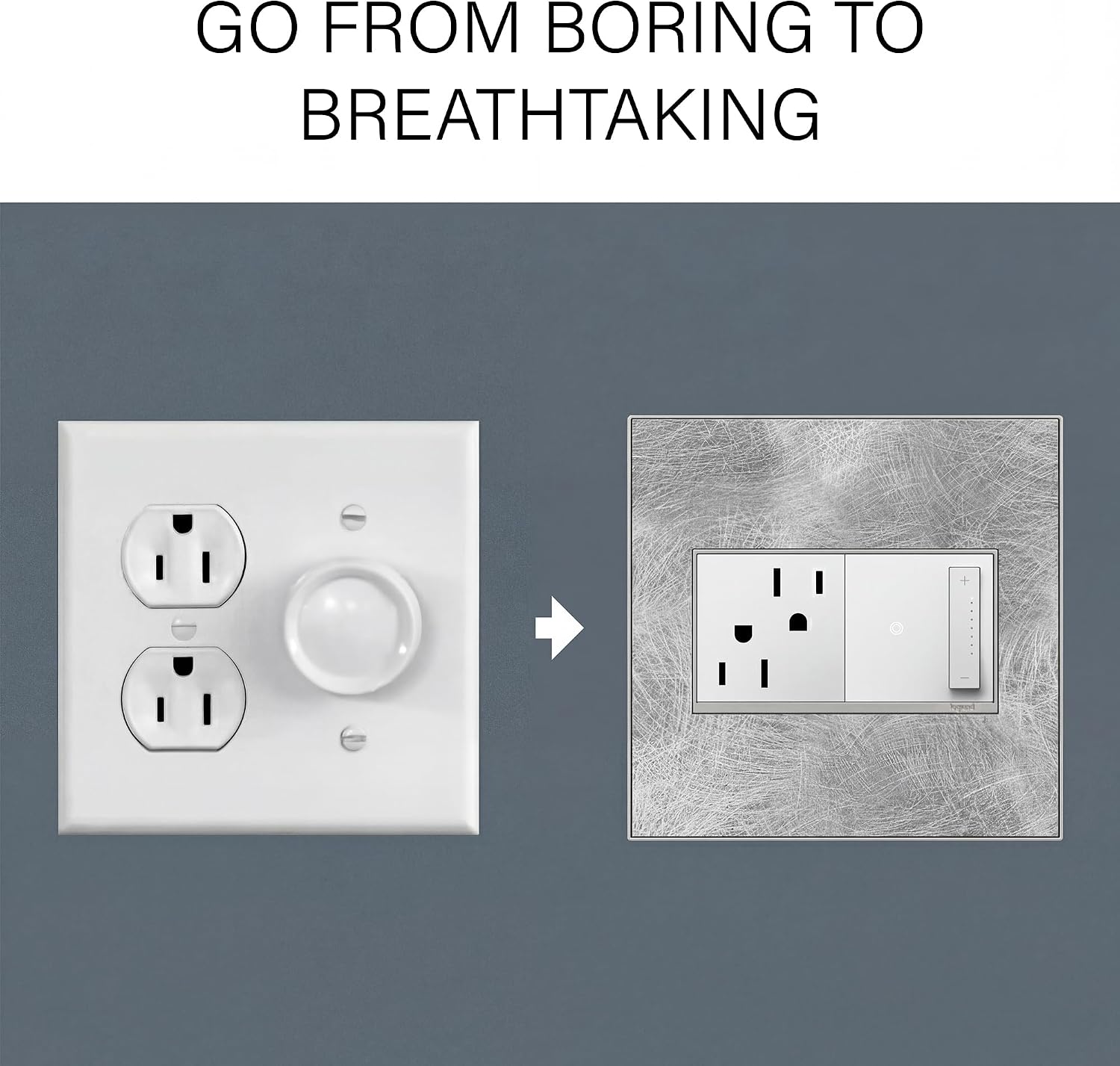 Legrand adorne Gloss Finish, 1-Gang Wall Plate, AWP1G2WHW10 (White-on-White Backer), 6 Pack