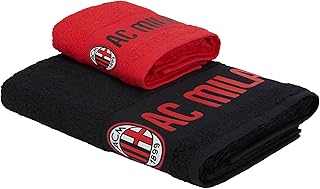 AC Milan Set of 2 Towels with Logo, 50 x 100 cm, Cotton, Official Product, Red/Black