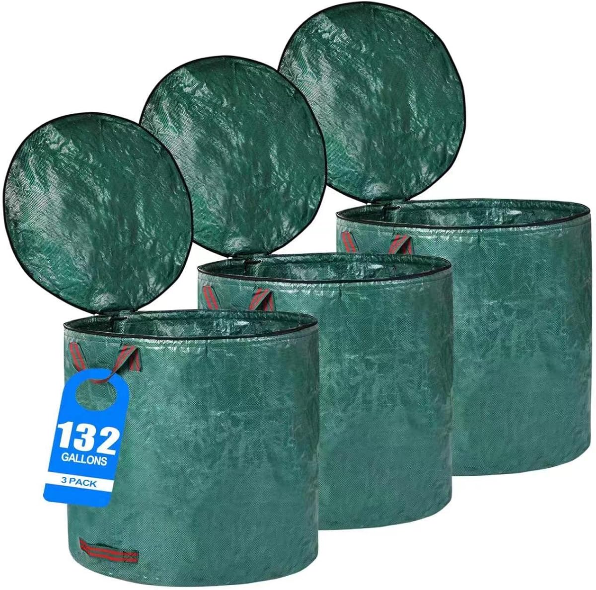 3 Pack 132 Gallons Reusable Yard Waste Bags with Lid Leaf Bags