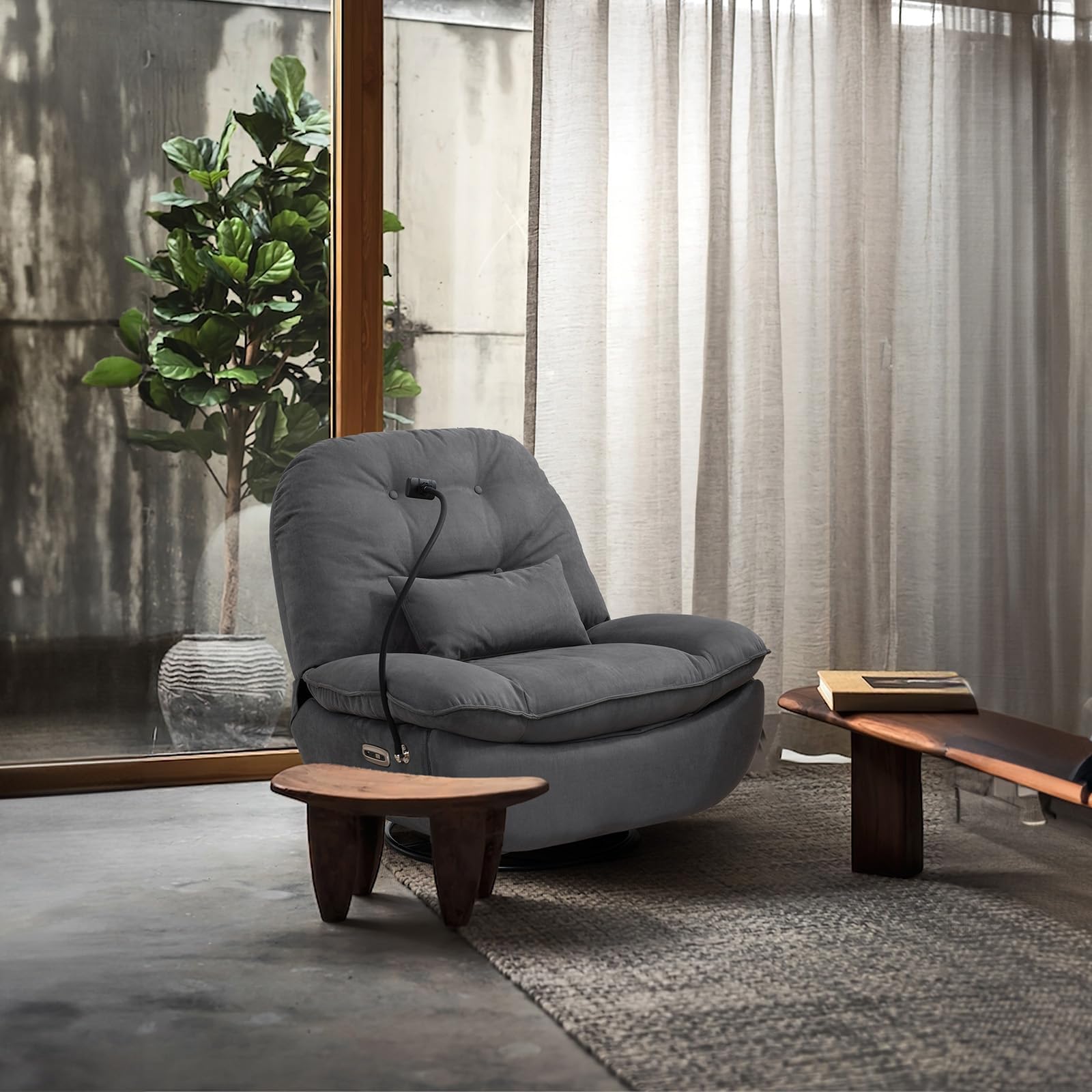 Oversized Electric Recliner Chair, 270 Swivel Rocking Glider Rocker for Adults Modern Ergonomic Lounge Chair Living Room with Phone Stand & Smart Voice Control Theater Seating, Light Grey Fabric