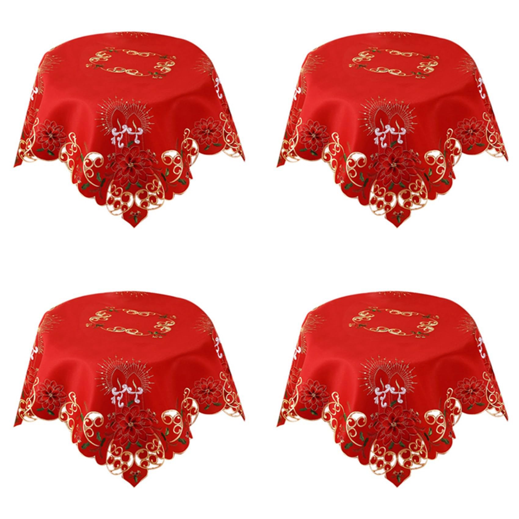 Hndhbfgrt 4X Christmas Embroidered Table Cloth,Hollow-Out Round TableCloth,for Restaurant Dinning,33 Inch