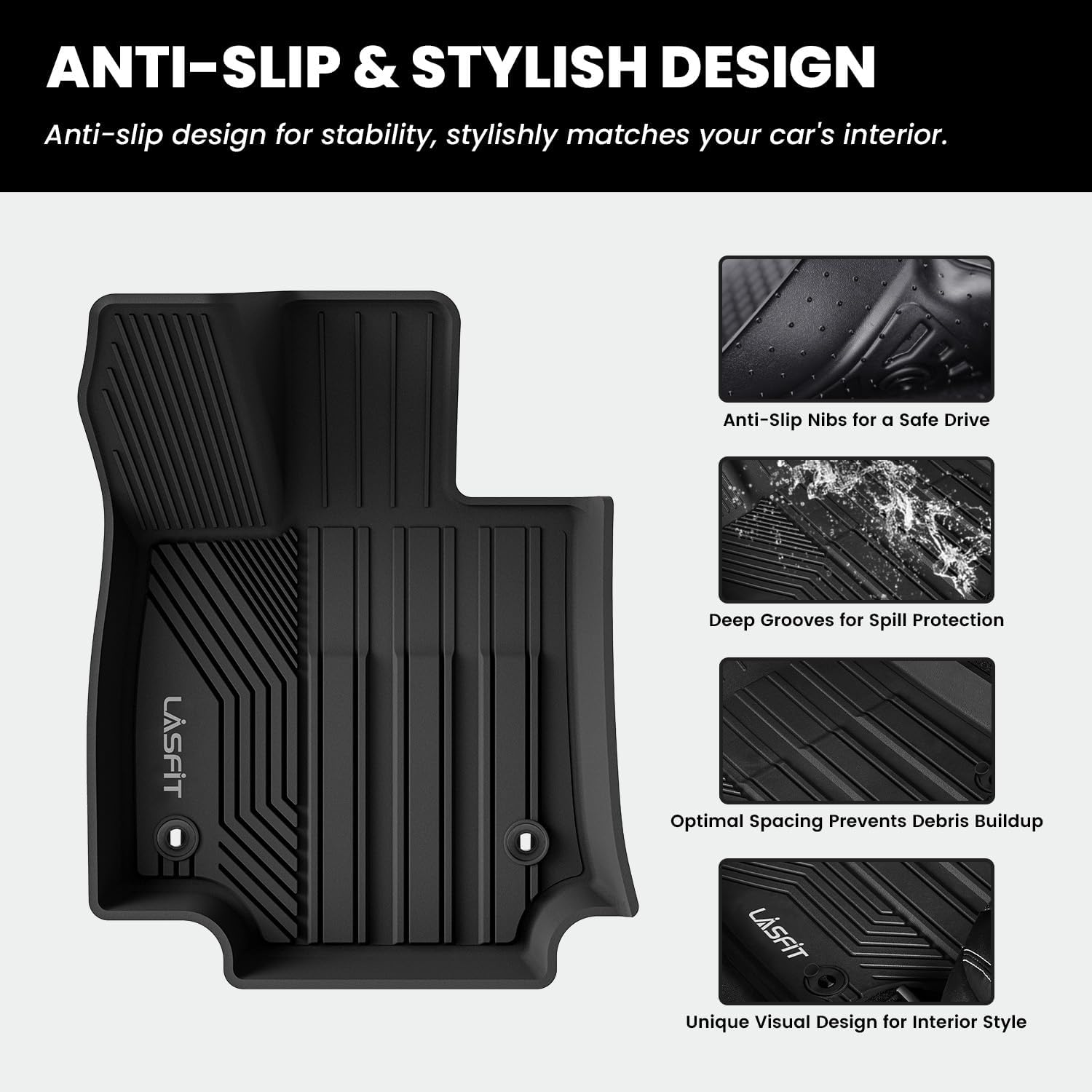 LASFIT Floor Mats for Toyota RAV4 2019-2024 2025(Not Fit Hybrid) All Weather Mats for Toyota RAV 4 XLE/LE/Limited/TRD/Adventure TPE Custom Fit Floor Liner Front and Rear 2 Row Car Mats, Black - Image 9