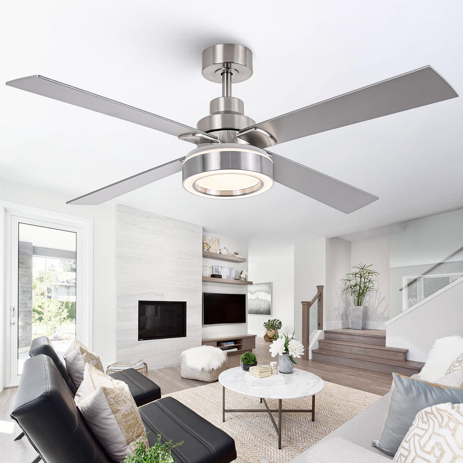 Vaczon 52-inch Modern Ceiling Fan in Nickel finish