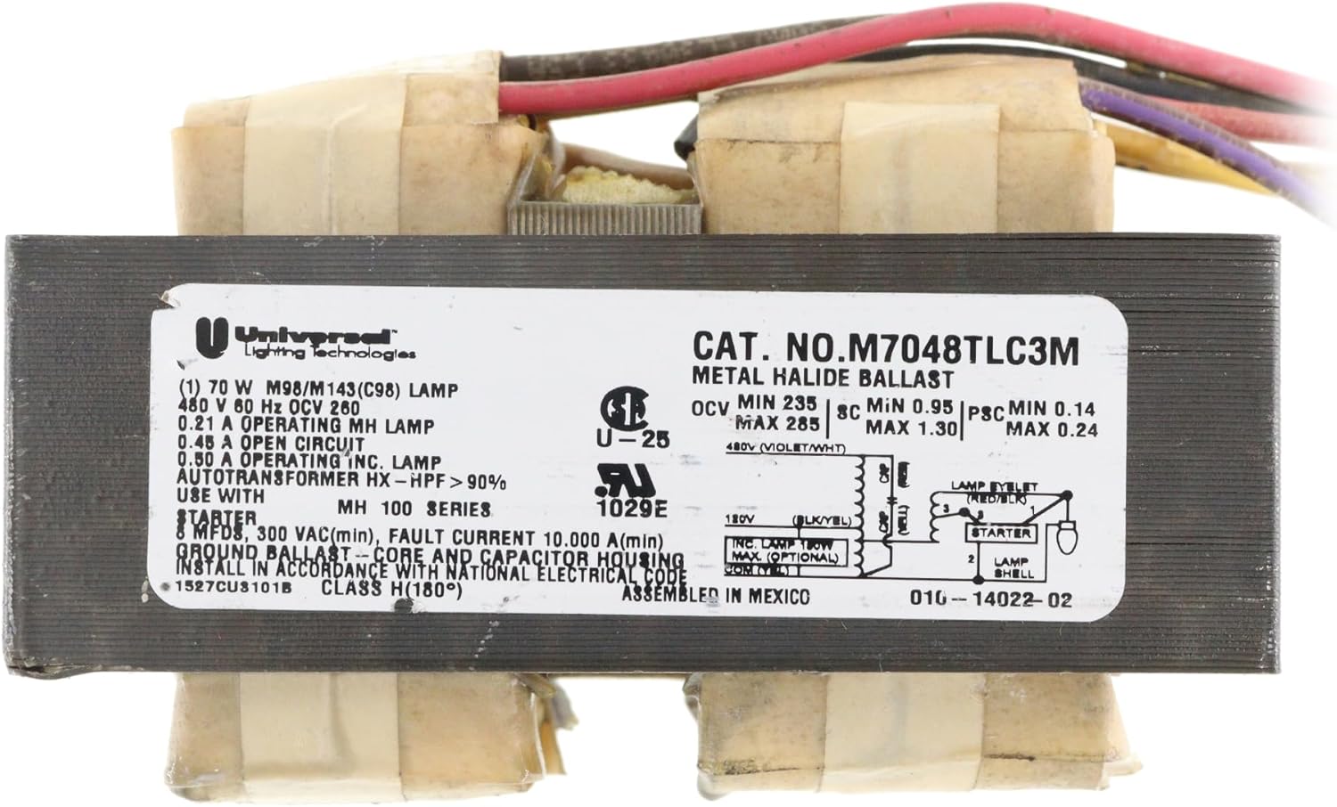 Universal Lighting Technologies M7048TLC3M-500C Metal Halide MH Ballast Kit, 70W M98 M143, 480V