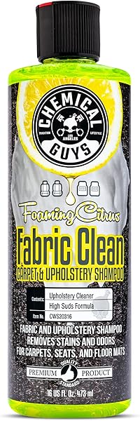 Chemical Guys Foaming Citrus Fabric Clean, Carpet and Upholstery Cleaner - Car Carpet Cleaner for Seats, and Floor Mats, Safe for Home, Office & More, Citrus Scent - 16 oz
