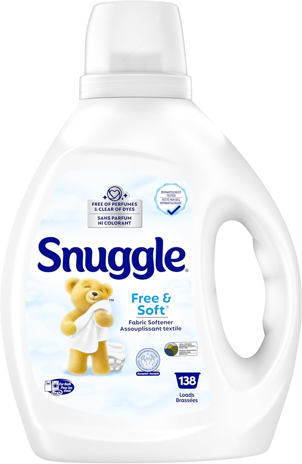 Snuggle Free & Soft Hypoallergenic Liquid Fabric Softener, 2.77L/138 Loads
