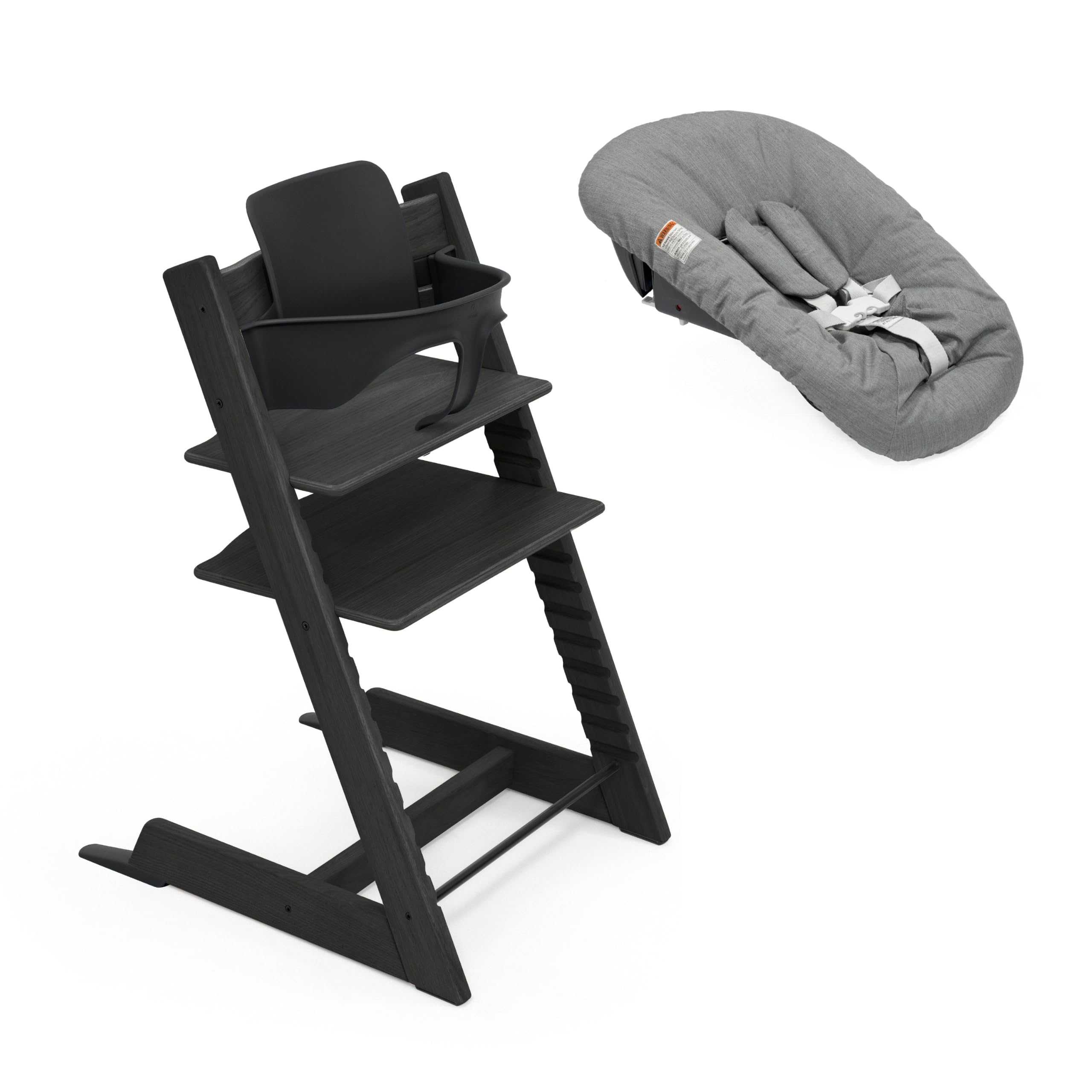Trona Tripp Trapp de Stokke, Black (Incluye Silla + Baby Set 2) con Newborn Set (Anthracite) - Diseño Seguro, Ajustable y Ergonómico