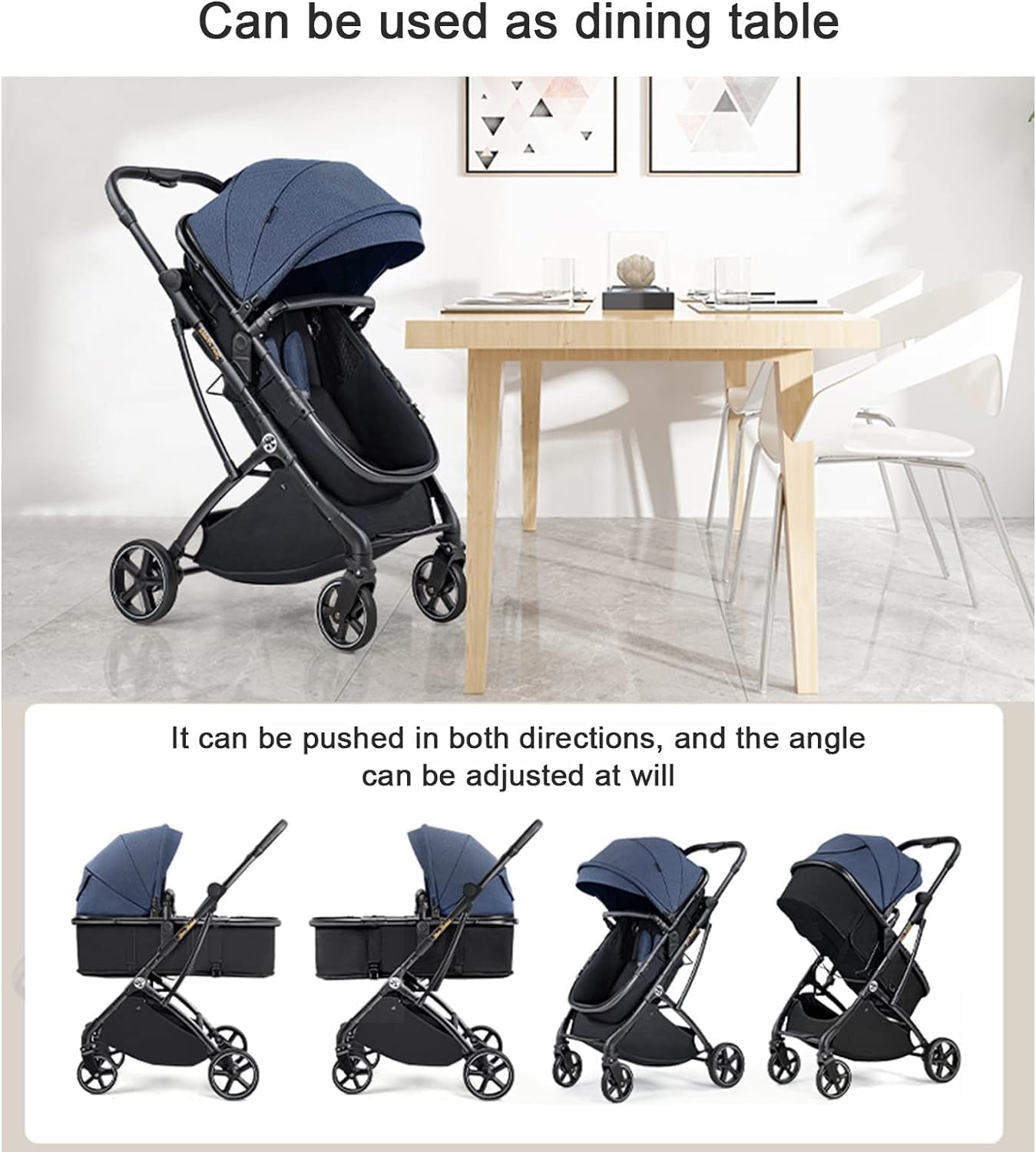 Poussette Tandem Pliable à Double siège - Poussette Double pour bébé - Réversible - Facile à Plier - Protection UV - Auvent de Poussette Tout Terrain séparable - Gris Rose