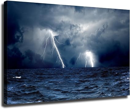 Sea of Clouds Waves Sea Storm Lightning Ocean Poster Canvas Print Painting Picture Wall Art Bedroom Living Room Decor unframe,24x36 inch