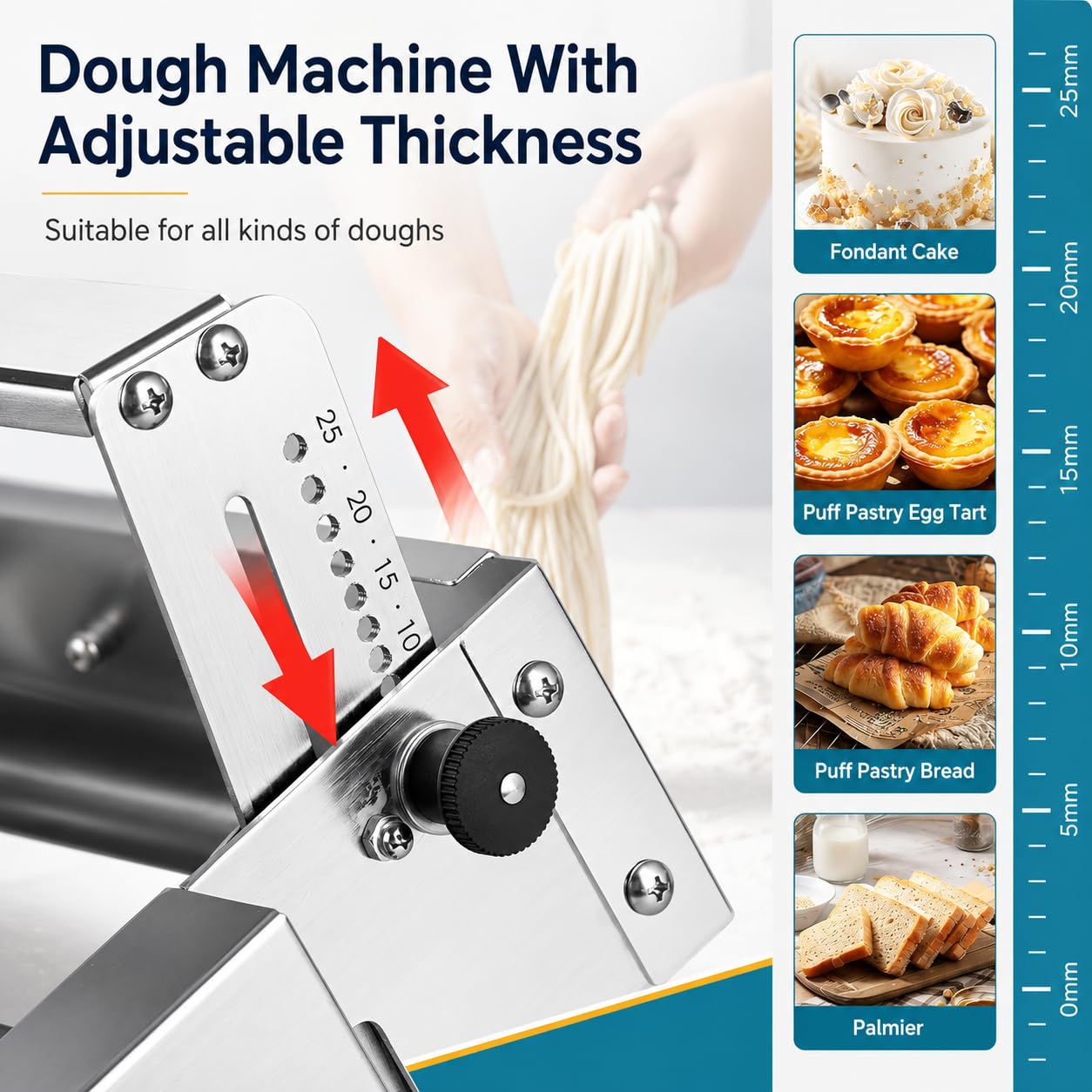 Faltbare Teigausrollmaschine 400 | Manuelle Teigrolle mit einstellbarer Dicke für Blätterteig, Croissants, Pizzateig und Backwaren