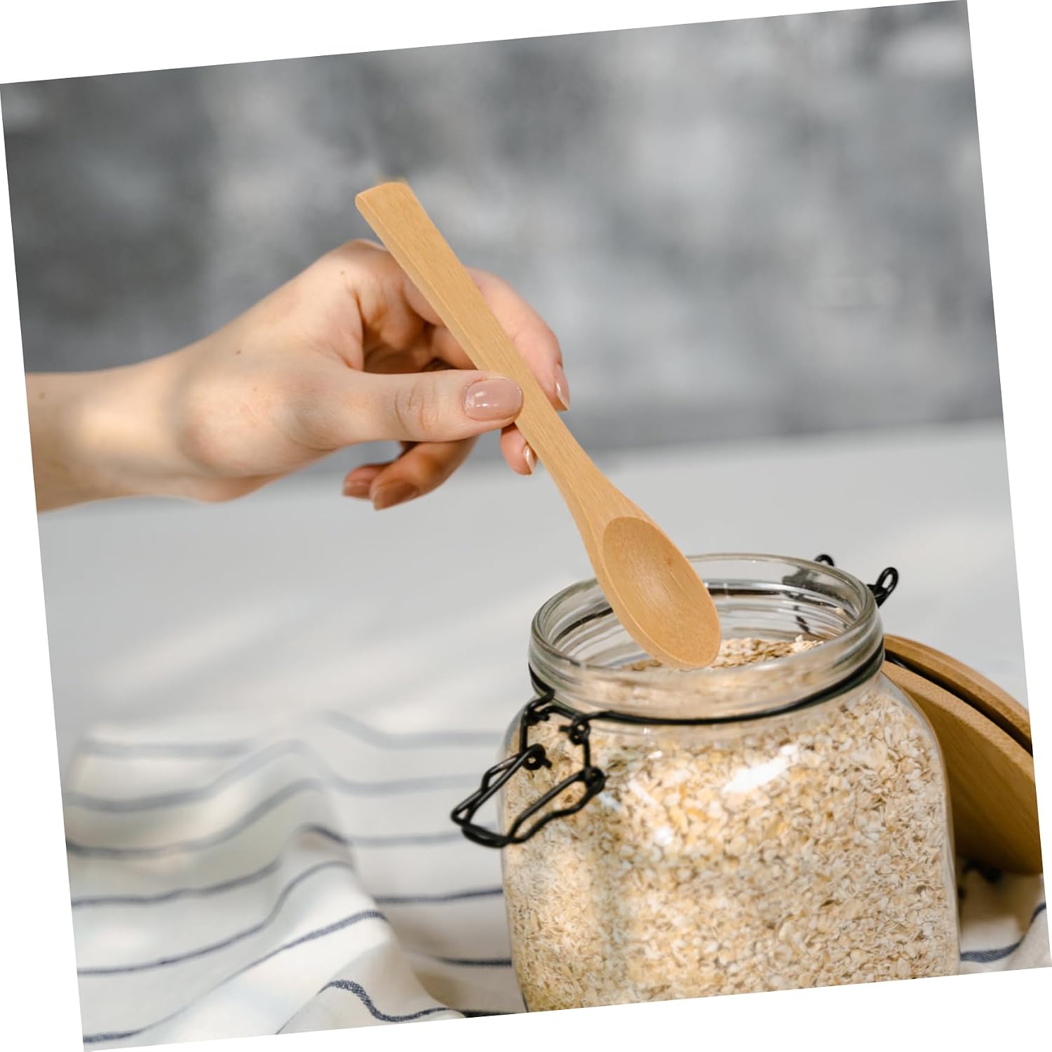 Bamboo Food Spoon 6pcs Long Handle Polished Brown
