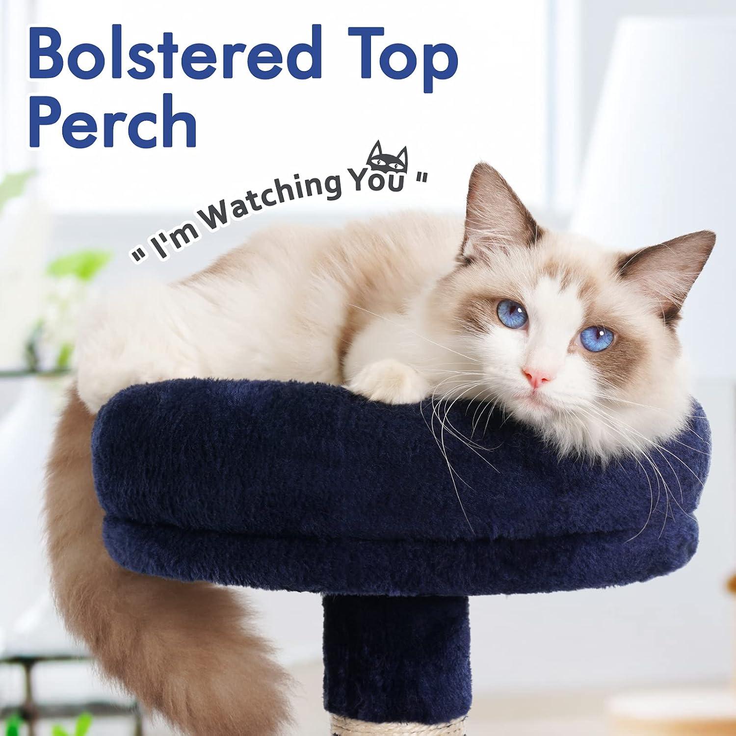 rabbitgoo Cat Tree Cat Tower 61" for Indoor Cats, Multi-Level Cat Condo with Hammock & Scratching Posts for Kittens, Tall Cat Climbing Stand with Plush Perch & Toys for Play Rest, Navy Blue