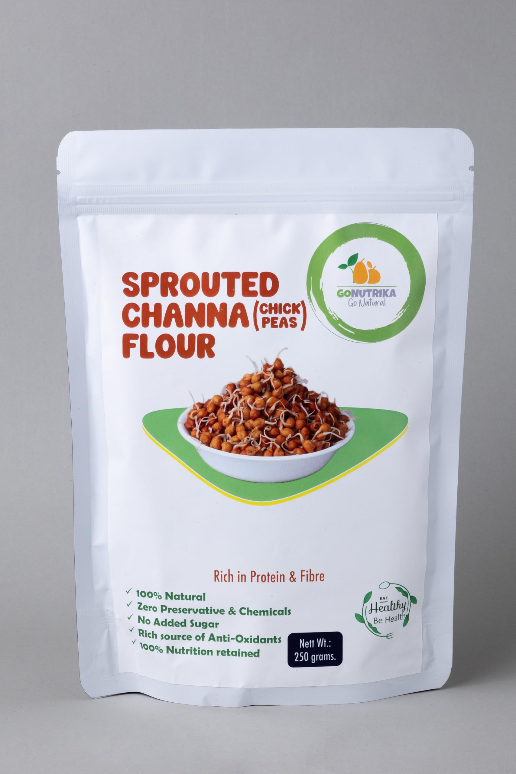 GoNutrika Sprouted Channa Chickpea Flour, Rich in Protein & Fibre, 100% Natural, No Added Sugar, 250 g