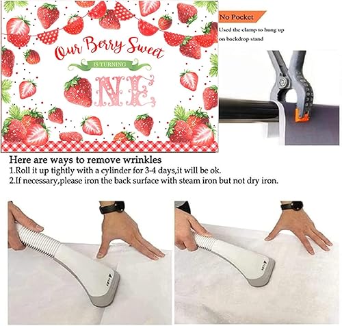 Miniatura 4 de Our Berry Sweet is Turning One Background con tema de fresas para niños, telón de fondo de cumpleaños para niña, cartel de decoración de fiesta de