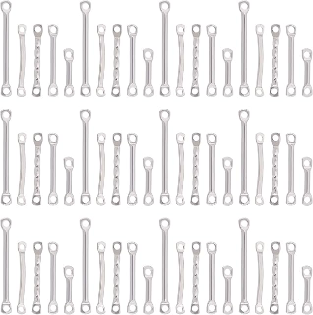 DICOSMETIC 100Pcs 5 Style Stainless Steel Bar Connectors 2 Hole Stick Strip Earrings Rectangle Small Charm Links Metal Jewelry Connectors for Jewelry Making DIY Findings