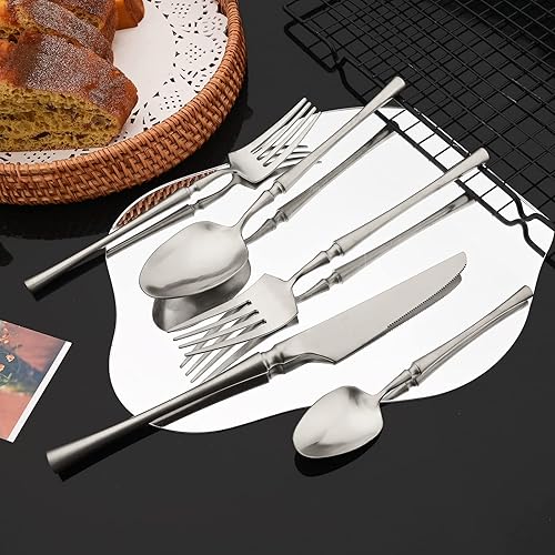 Miniatura 26 de JASHII Juego de cubiertos de 20 piezas con acabado satinado, juego de cubiertos de acero inoxidable 304, servicio para 4, tenedores de postre, juego