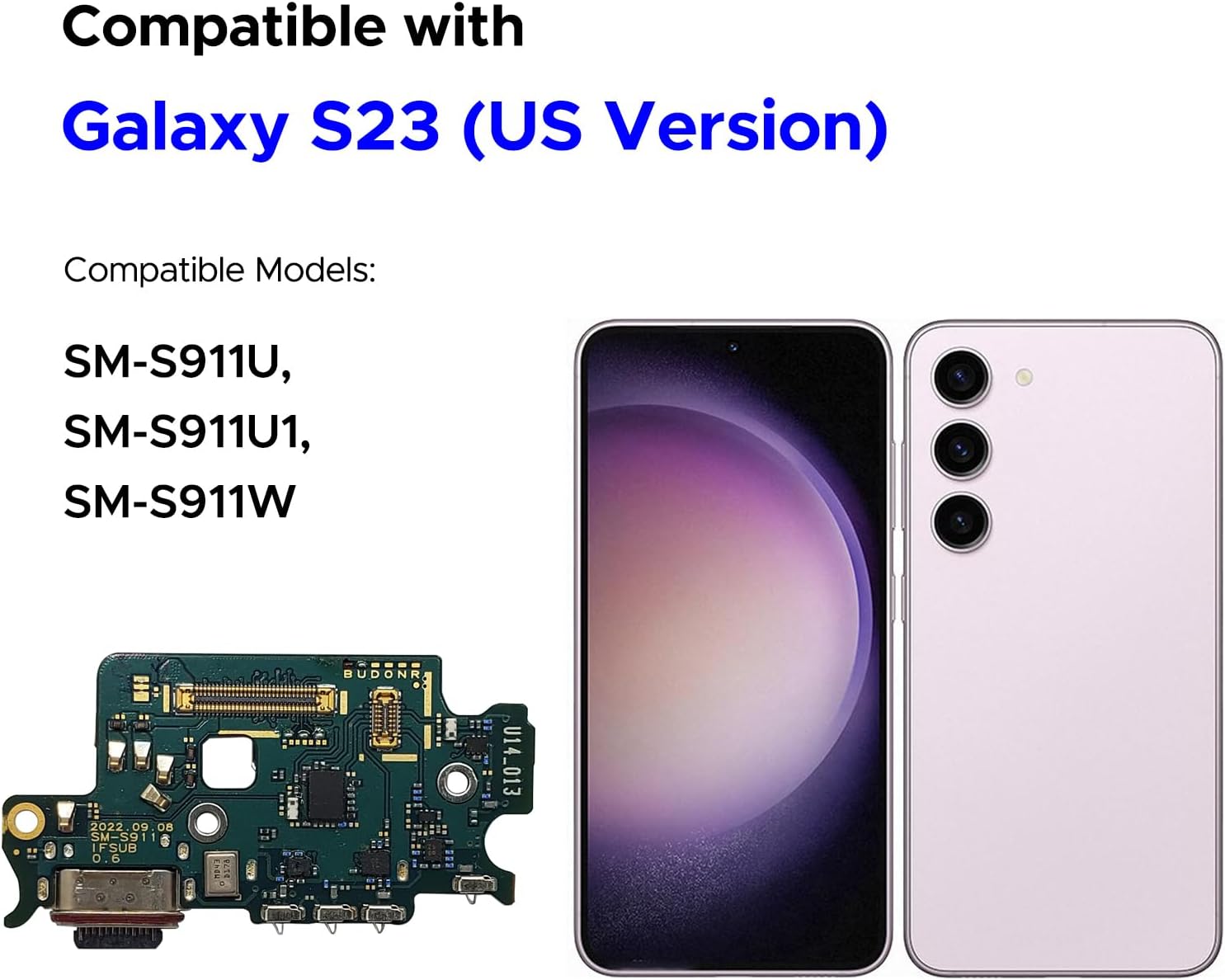 Charging Port Replacement Kit Compatible with Galaxy S23 US Version, Dock Board USB-C Connector Only for S23 SM-S911U, SM-S911U1, SM-S911W, with Instruction Manual, Toolkit