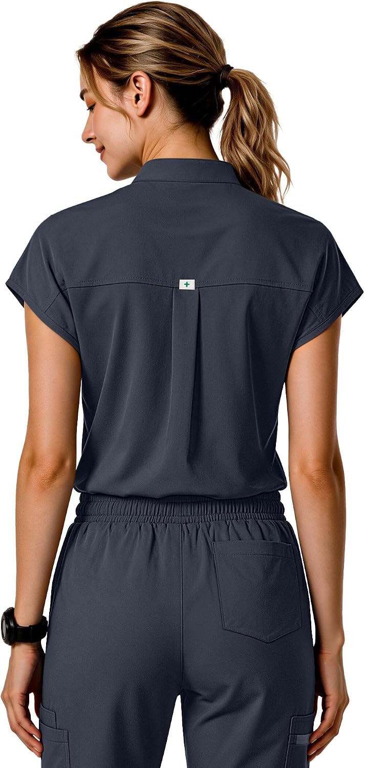 Women's Sleeveless Scrub Set, Stand Collar & Jogger, 11 Pockets image 5