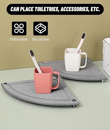 Miniatura 3 de Qivine Bandeja de secado de piedra para encimera de cocina, bandeja de fregadero de piedra de diatomita de secado rápido con posavasos de diatomeas,