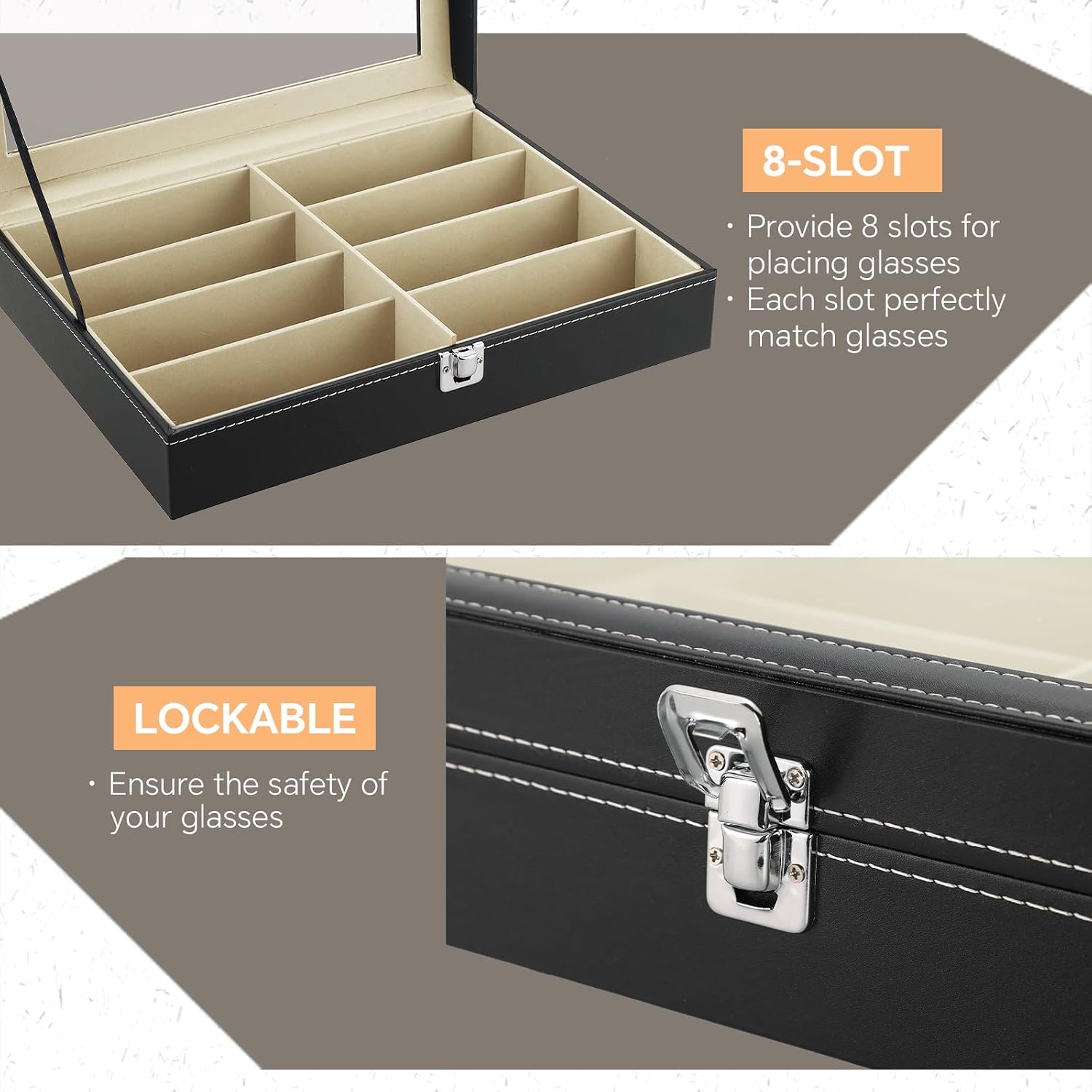 MYFULLY 8 Slot Eyeglass Sunglass Storage Box | PU Leather Multi Sunglasses Organizer for Women Men, Display Case