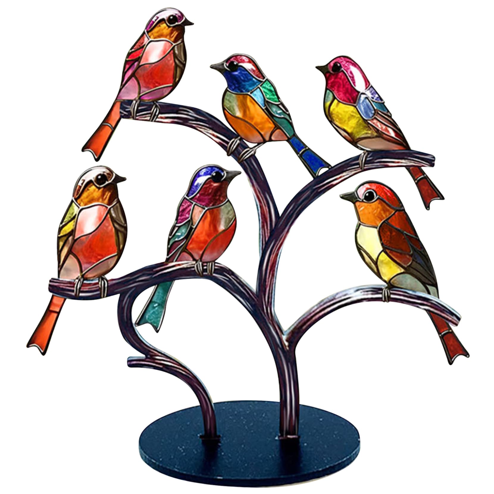Wedhapy 6 Birds Bird Ornaments Stained Glass Birds On Branch Desk Ornaments Acrylic Colorful Birds Ornament Vivid Tabletop Bird Decoration, On A Branch