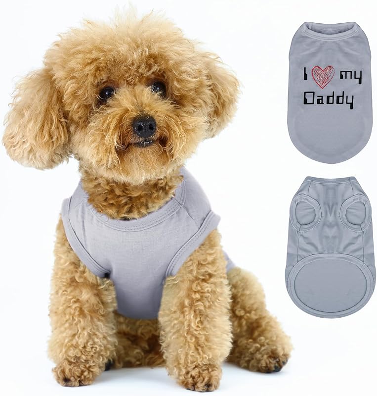 Camiseta para Cães sem Mangas Paiaite com Estampa “I Love My Daddy” Cinza Tamanho Grande
