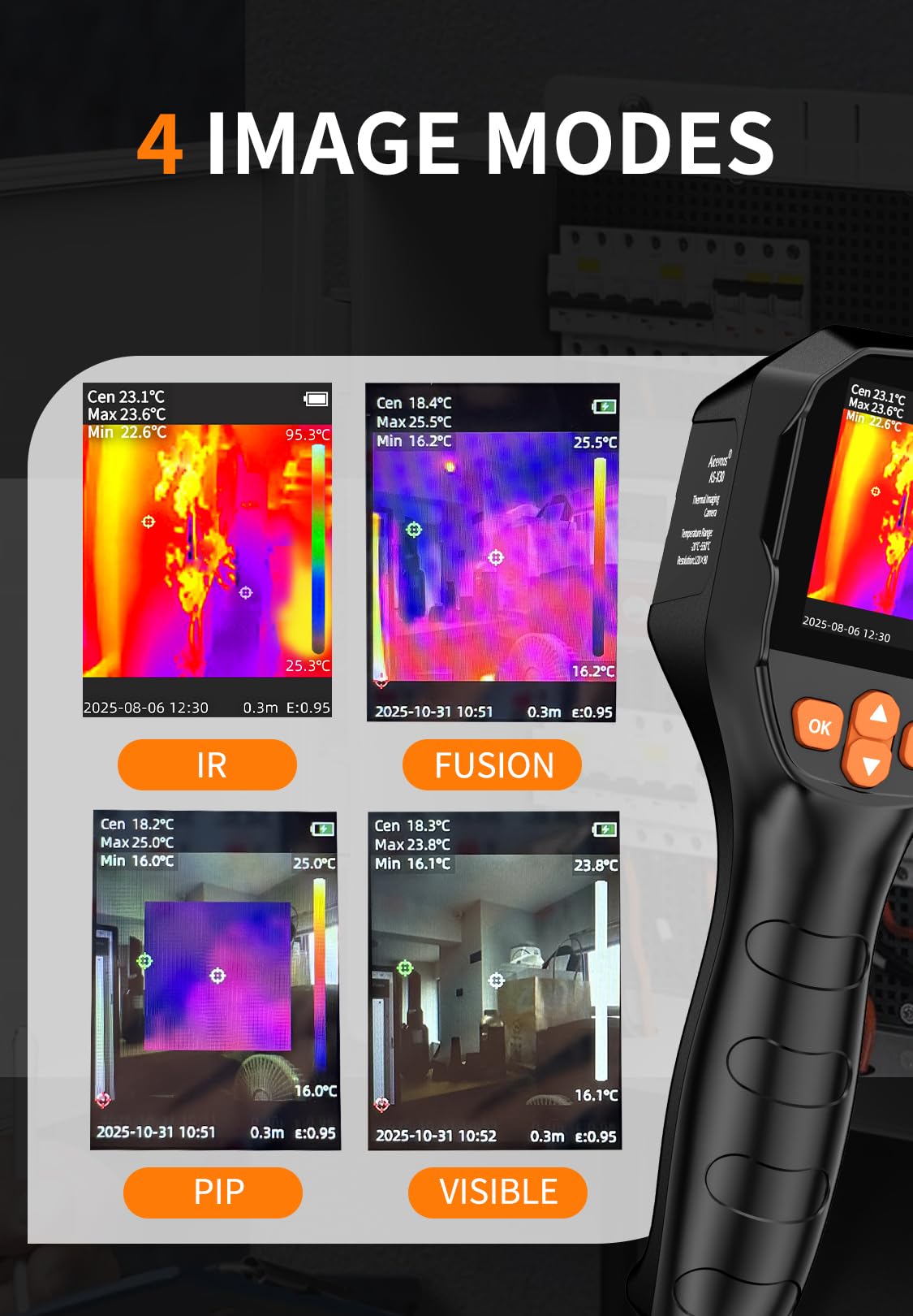 Wärmebildkamera SuperIR 240x240 IR-Auflösung Thermal Imaging Camera 25 Hz Bildwiederholrate, -4°F to 1022°F Infrarot-Thermometer, Dual-Kamera-Wärmebildkamera mit Sichtlichtkamera